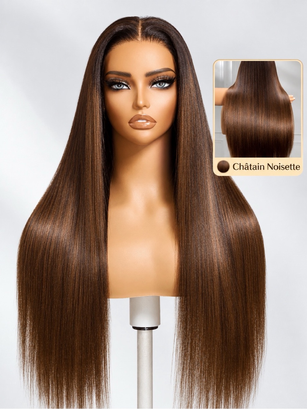Lumilocks Hair | Long Straight Chestnut Human Hair Wig - Châtain Noisette